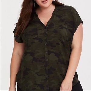 Torrid Green Camouflage Button-Down Shirt